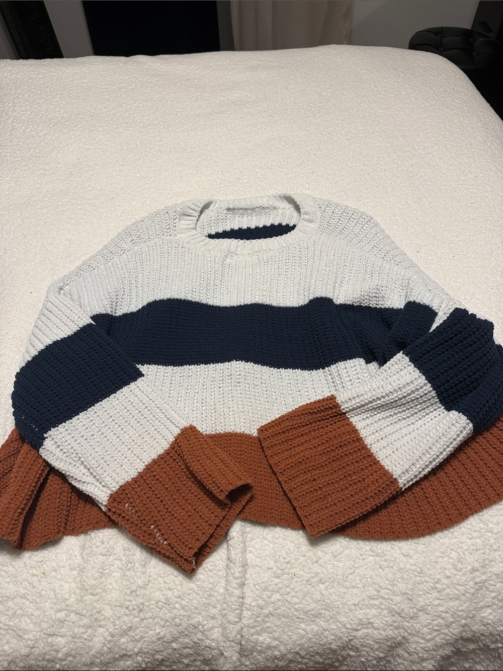 Colorblock Knit Sweater - White, Navy & Brown
